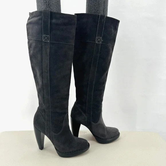 Michael Kors Knee High Boots Womens 5.5 Gray Suede Leather Old Money Luxury - Picture 4 of 7